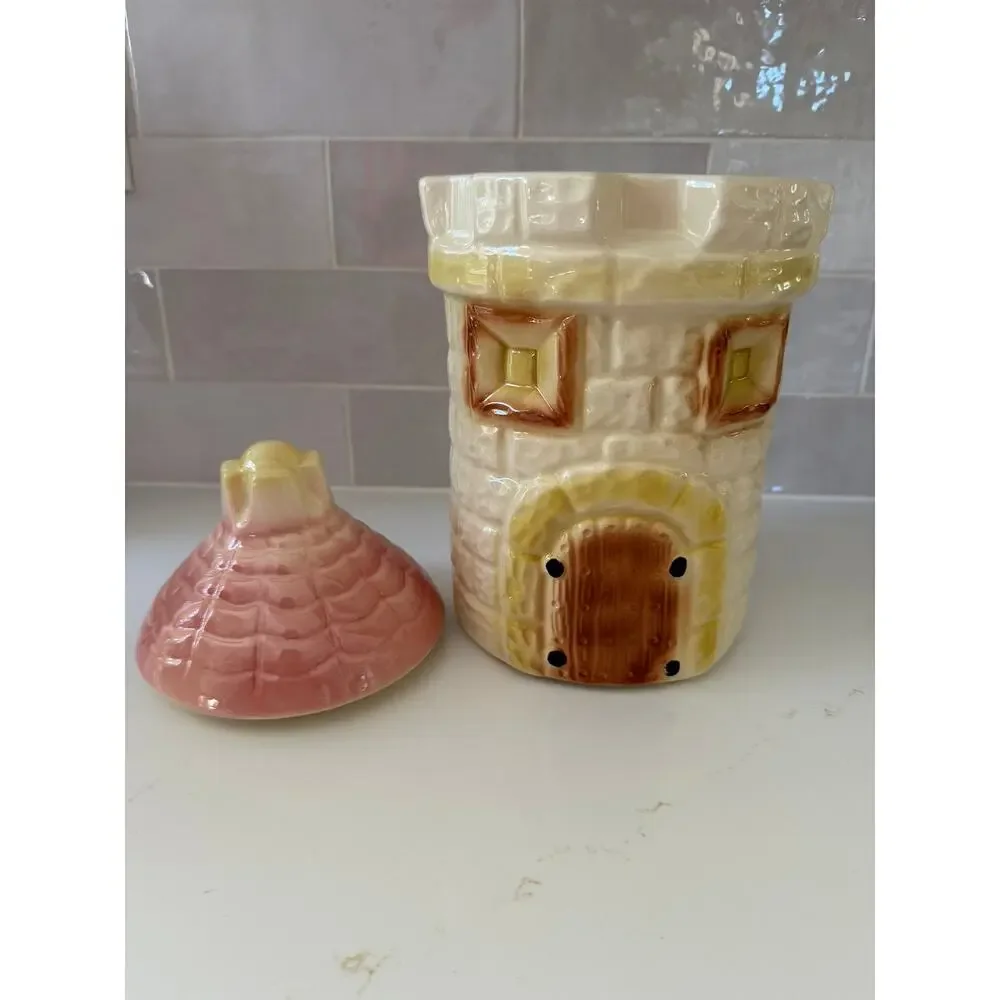 Vtg Collectible Bisque Cardinal China Castle Tower Cookie Jar Canister USA 1950s